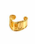Carla Cuff Bangle in waterproof gold, a wide polished sculptural cuff bracelet for everyday wear.