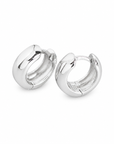 Chunky baby huggie earrings in polished silver with a smooth rounded finish, small hoop design, minimal everyday stackable earrings
