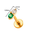 Darling Duo CZ flat back stud earring with green cubic zirconia stones in a minimal dual design and secure flat back