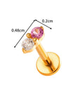 Darling Duo CZ flat back stud earring with pink cubic zirconia stones in a clean dual design and secure flat back