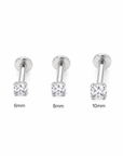 CZ flat back studs in silver stainless steel showing 6mm 8mm and 10mm sizes