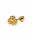 18k gold plated stainless steel bee screw back stud earring with a detailed bee design on a pure white background. Sold as a single.