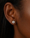 Jumbo Solitaire CZ Studs featuring brilliant 8mm round cubic zirconia in a waterproof gold four prong setting.