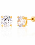 Jumbo Solitaire CZ Studs featuring brilliant 8mm round cubic zirconia in a waterproof gold four prong setting.