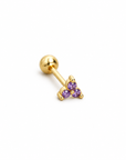 Maya Clover Flat Back Stud featuring three light pink cubic zirconia stones in an 18k gold plated screw back setting.
