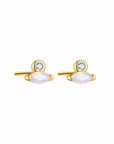 Millie Marquise Studs in gold-plated sterling silver featuring a white opal marquise stone and sparkling cubic zirconia accent.