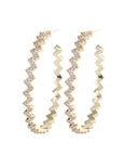 Gold zigzag hoop earrings with pavé stones, modern geometric statement hoops