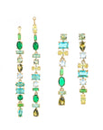 Convertible drop earrings with blue and green cubic zirconia in ocean tones, worn as stud or full drop