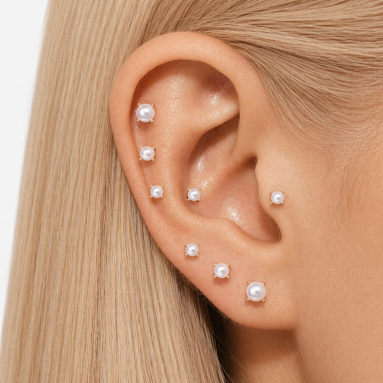 Pearl Flat Back Stud for Piercing Helix, Tragus Lobe 