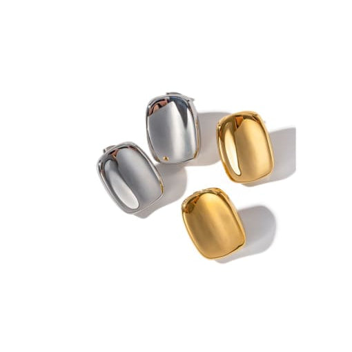 Sculptural gold or silver statement stud earrings with smooth curved design in 18k gold plated stainless steel