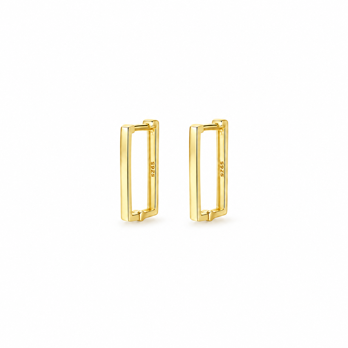 Pair of Quincy Square Hoops in polished gold-plated sterling silver featuring a sleek, rectangular geometric design.