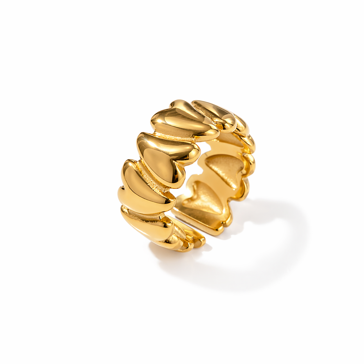 Sculpted Heart Adjustable Statement Ring in 18k Gold plated Stainless Steel 