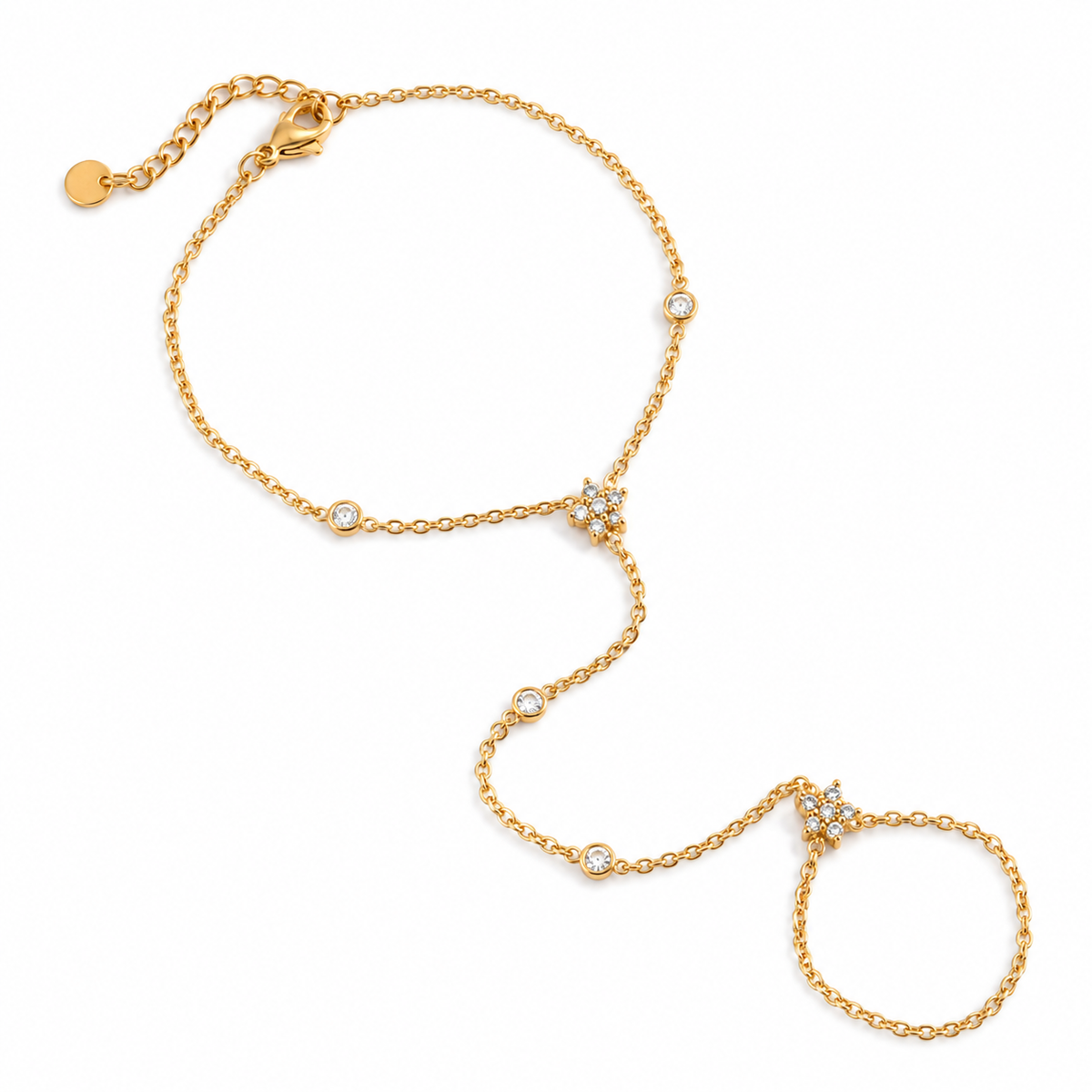 Afterglow Hand Chain in 18k gold plated stainless steel with sparkling CZ stones