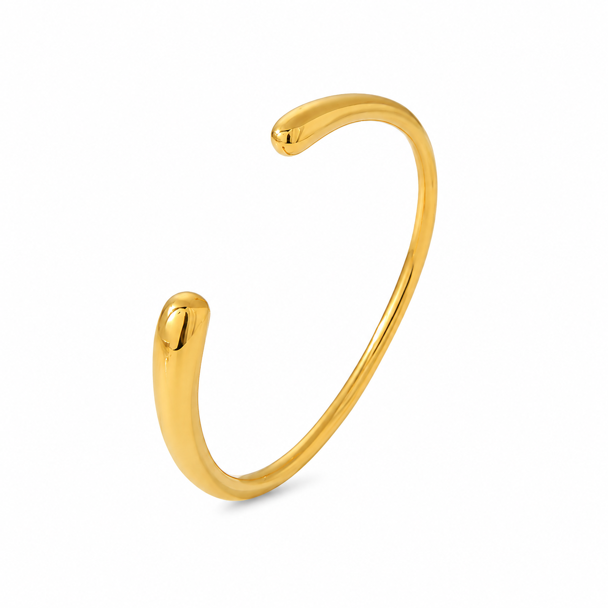 Alessia Bangle in waterproof gold featuring a sleek open bangle design with rounded ends.