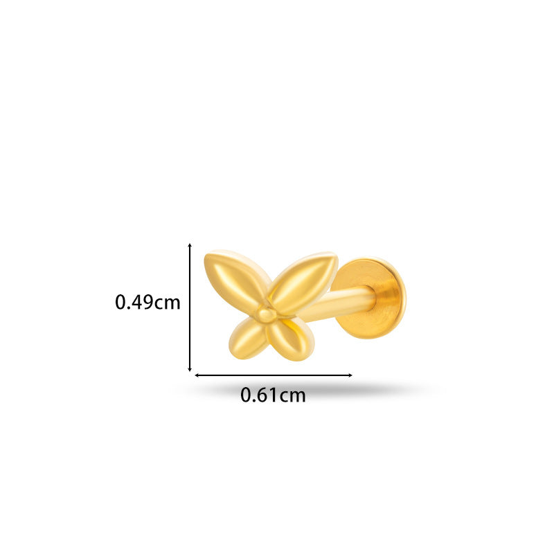 Butterfly titanium flat back stud with polished finish, designed for comfortable everyday wear and secure fit