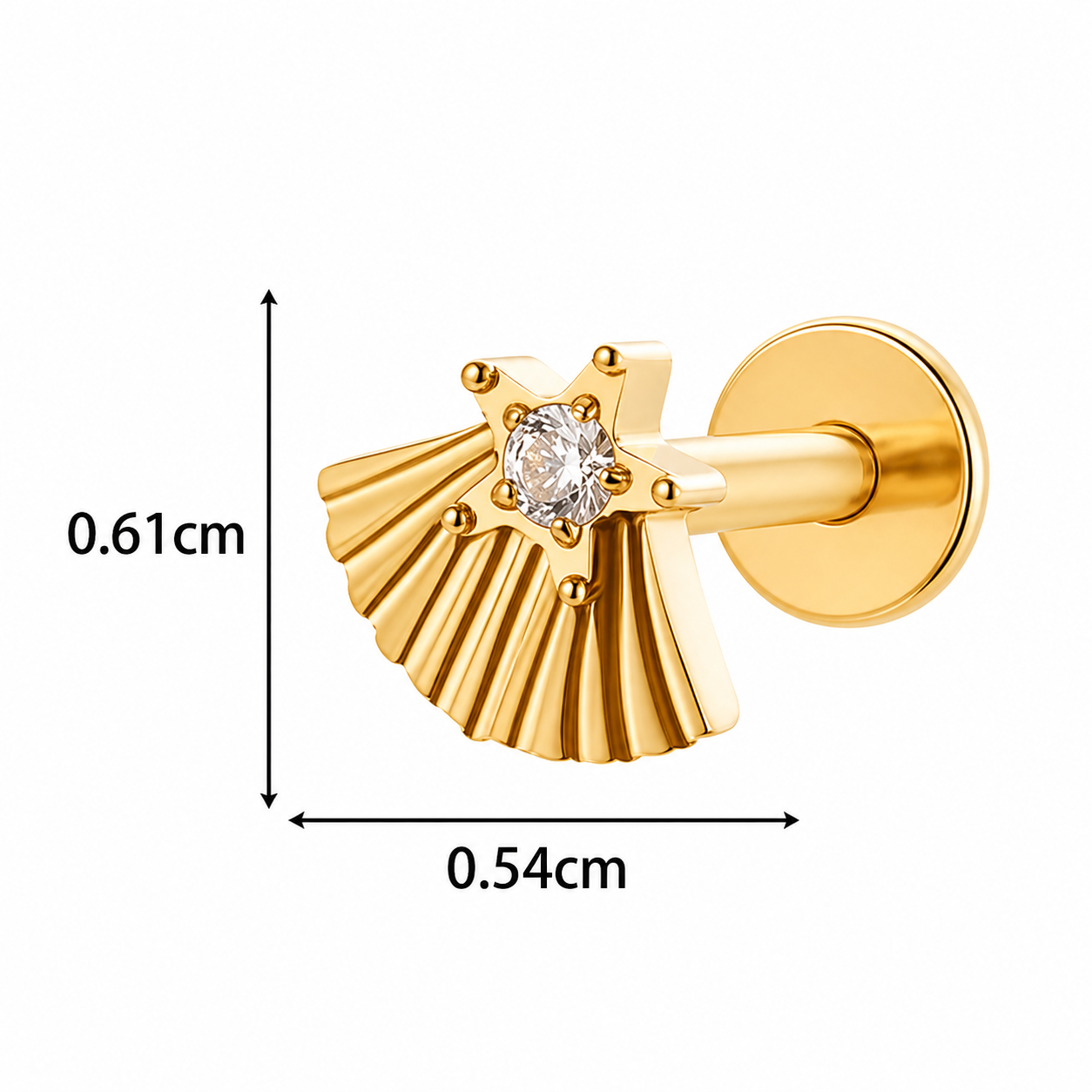 CZ shell titanium flat back stud for cartilage piercing