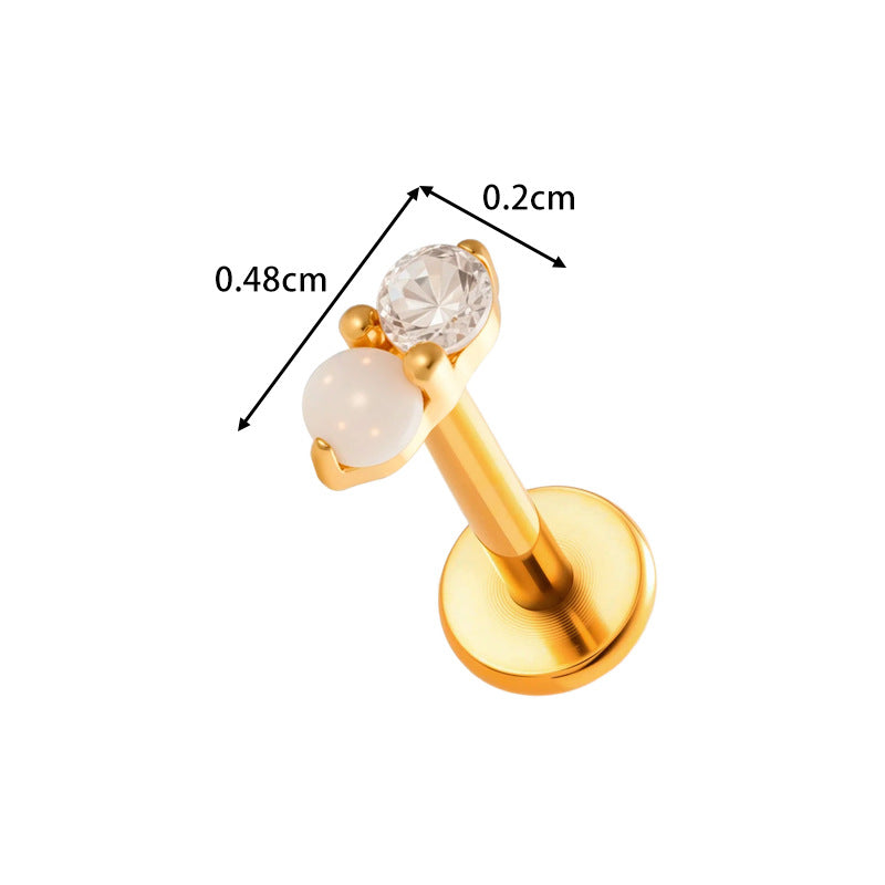 Darling Duo flat back stud earring with opal stones and clear cz in a soft dual design and secure flat back fit