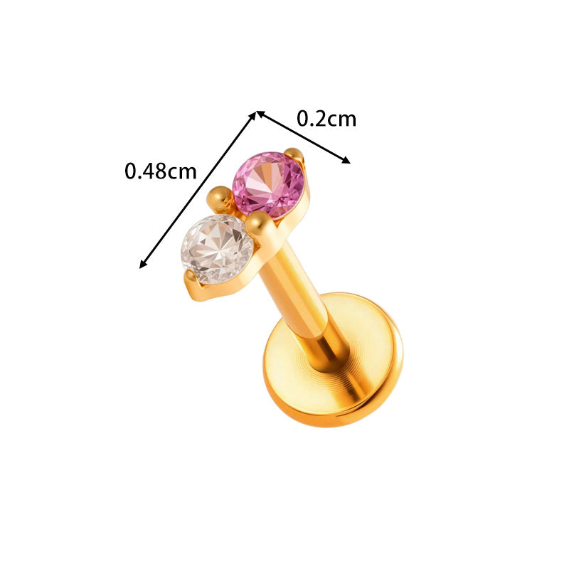 Darling Duo CZ flat back stud earring with pink cubic zirconia stones in a clean dual design and secure flat back