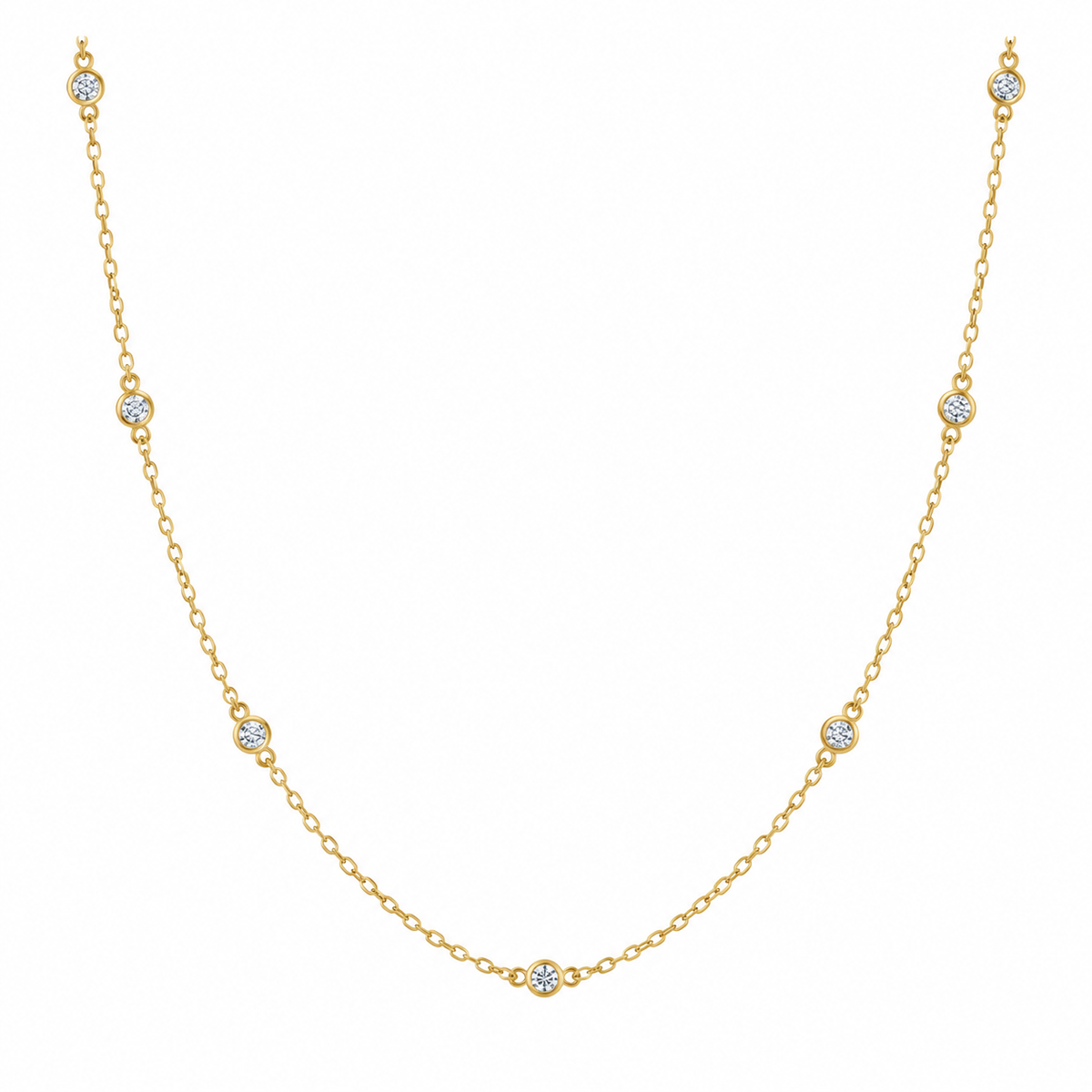 Delicate 18K gold-plated sterling silver Diamonds By The Yard Necklace featuring evenly spaced bezel-set cubic zirconia stones.