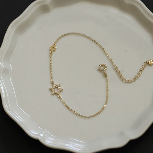 Double Star Dainty Bracelet in 18k gold plated sterling silver with sparkling CZ star