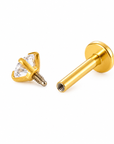 CZ flat back stud in gold plated stainless steel for cartilage piercing
