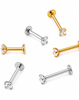 Gold and Silver CZ flat back studs in stainless steel showing 6mm 8mm and 10mm sizes