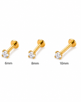 Gold CZ flat back studs in stainless steel showing 6mm 8mm and 10mm sizes