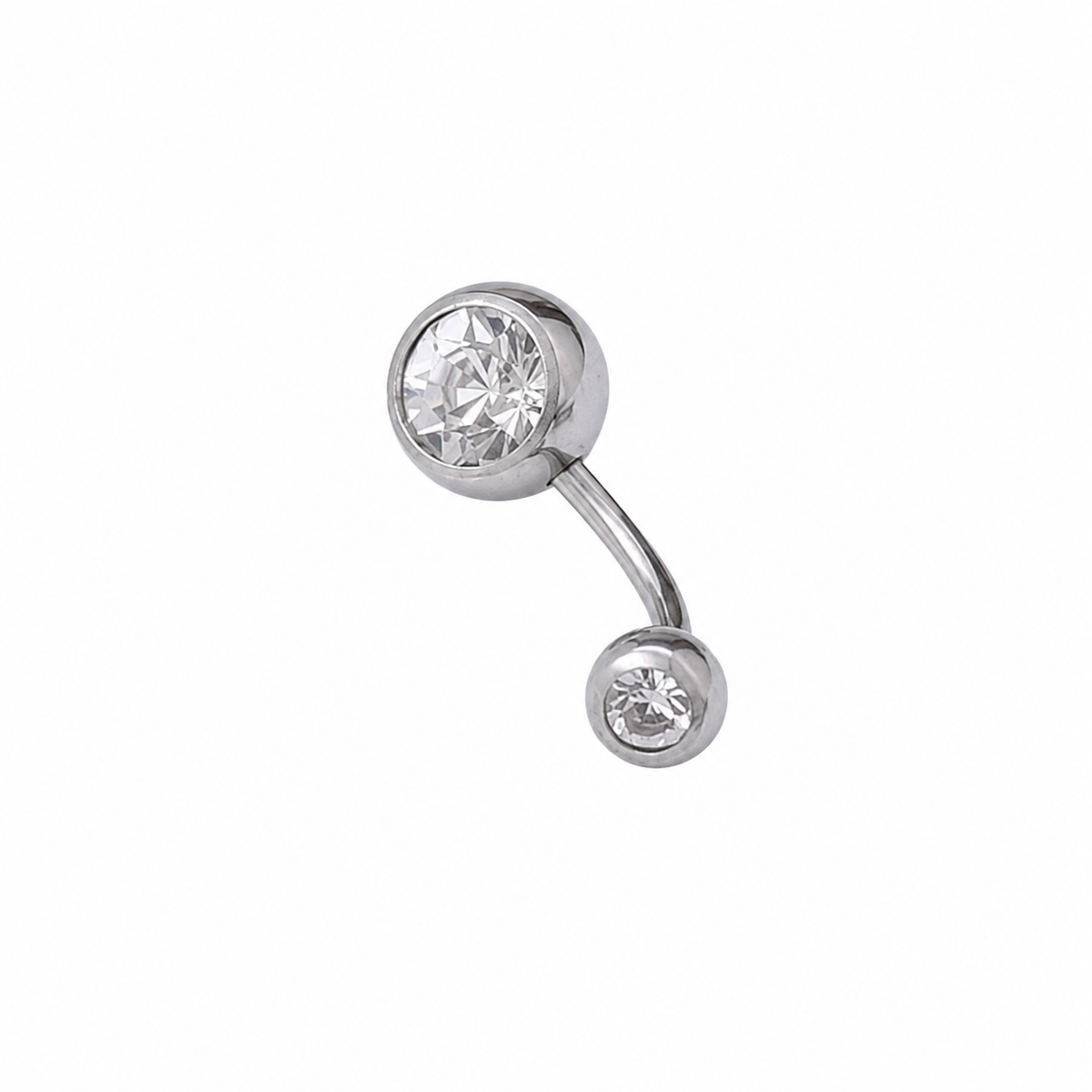     Polished stainless steel Essential CZ Navel Ring with bezel-set clear cubic zirconia stones.