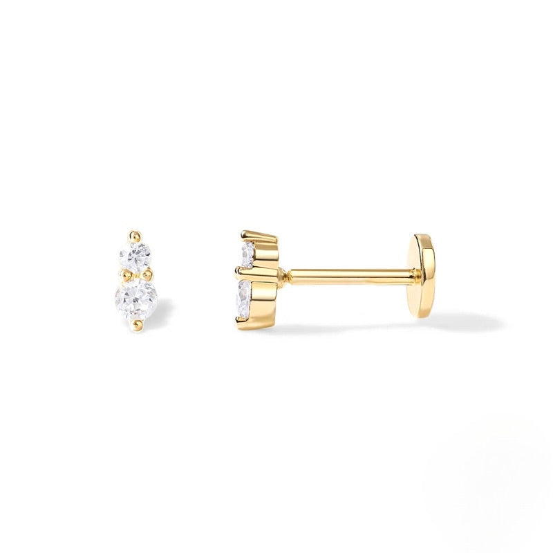 Double CZ Flat Back Stud