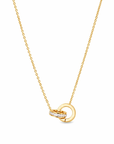 Gold interlocking ring necklace with CZ detail and Roman numeral pendant