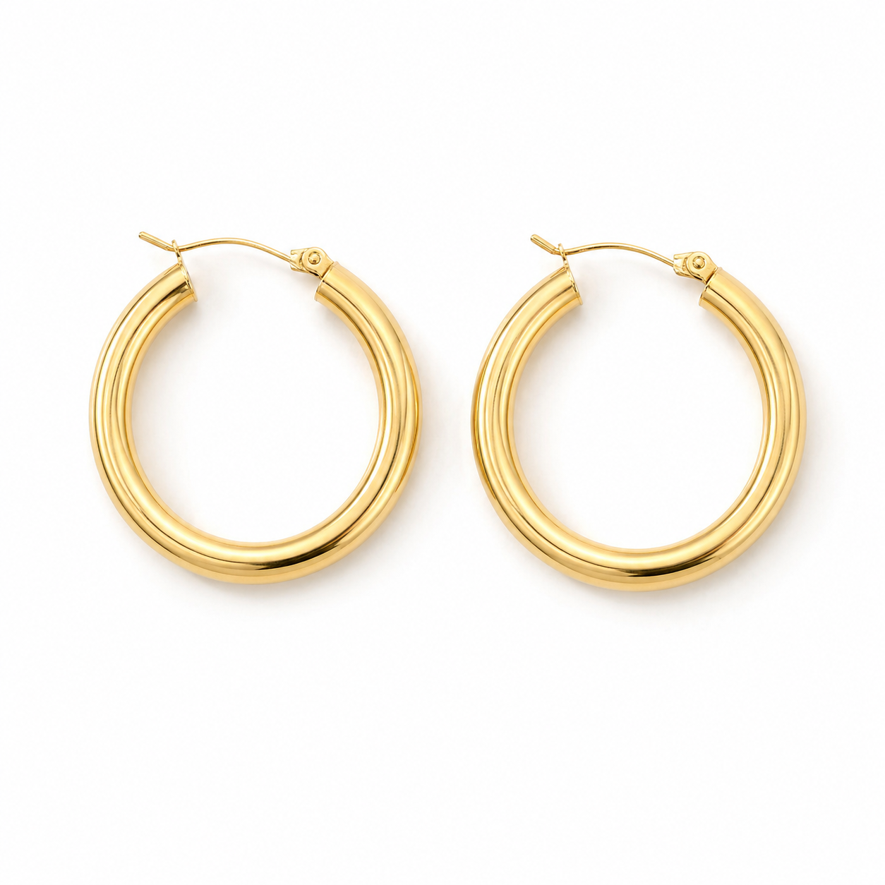 30mm gold hoop earrings in 18k gold plated stainless steel smooth rounded design