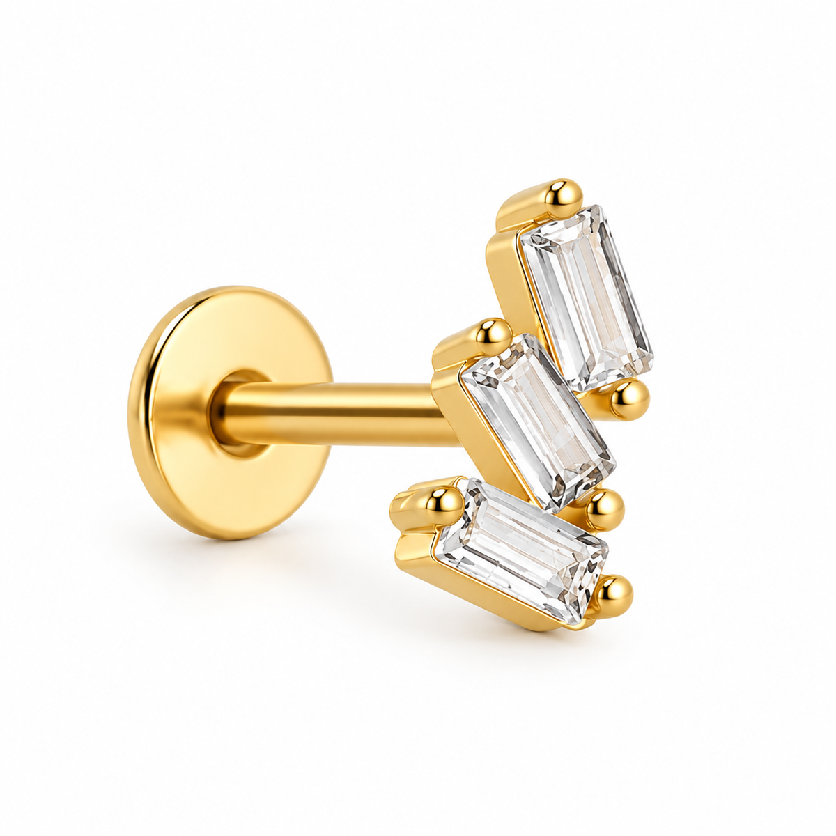 Lena Baguette Flat Back Stud in 18k gold plated sterling silver with clear CZ stones