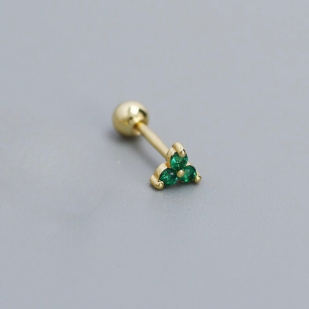 Maya Clover Flat Back Stud featuring three light pink cubic zirconia stones in an 18k gold plated screw back setting.