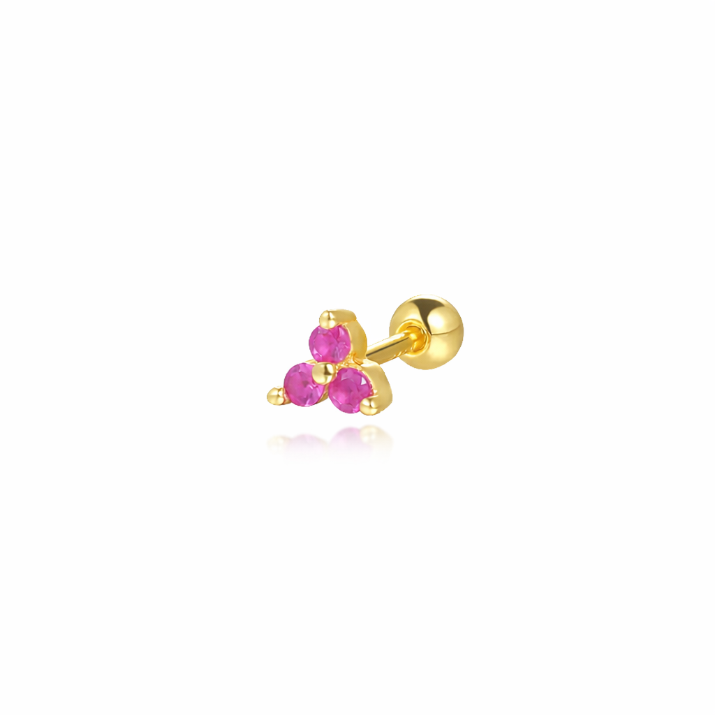 Maya Clover Flat Back Stud featuring three light pink cubic zirconia stones in an 18k gold plated screw back setting.