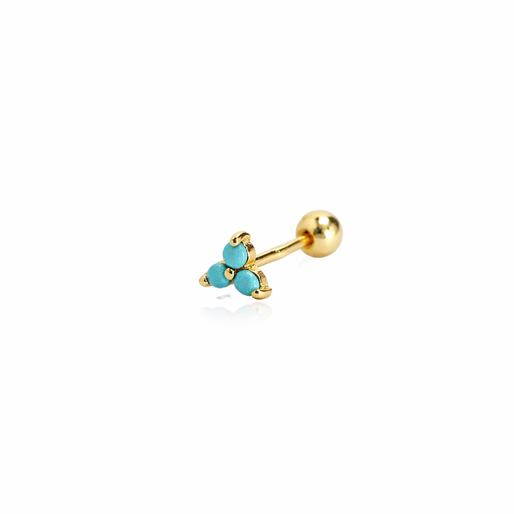 Maya Clover Flat Back Stud featuring three light pink cubic zirconia stones in an 18k gold plated screw back setting.