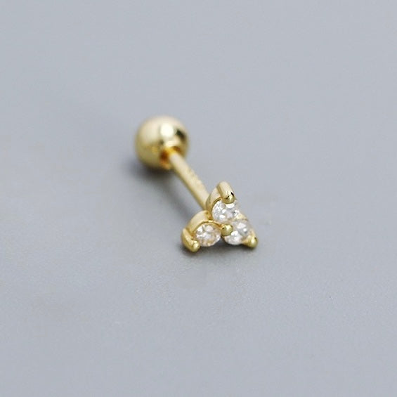 Maya Clover Flat Back Stud featuring three light pink cubic zirconia stones in an 18k gold plated screw back setting.