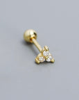 Maya Clover Flat Back Stud featuring three light pink cubic zirconia stones in an 18k gold plated screw back setting.