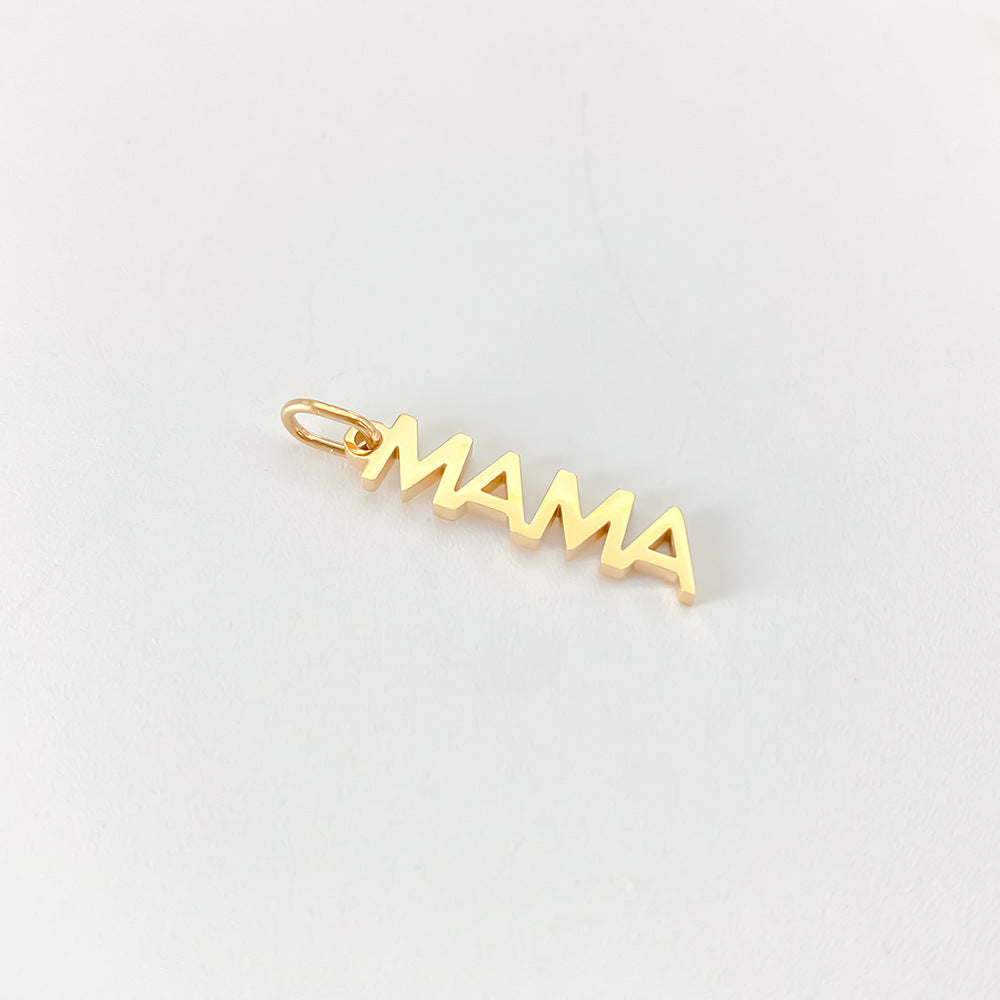 Gold mama charm pendant in titanium steel, minimal engravable jewelry for mothers, delicate everyday necklace charm