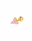 Maya Clover Flat Back Stud featuring three light pink cubic zirconia stones in an 18k gold plated screw back setting.