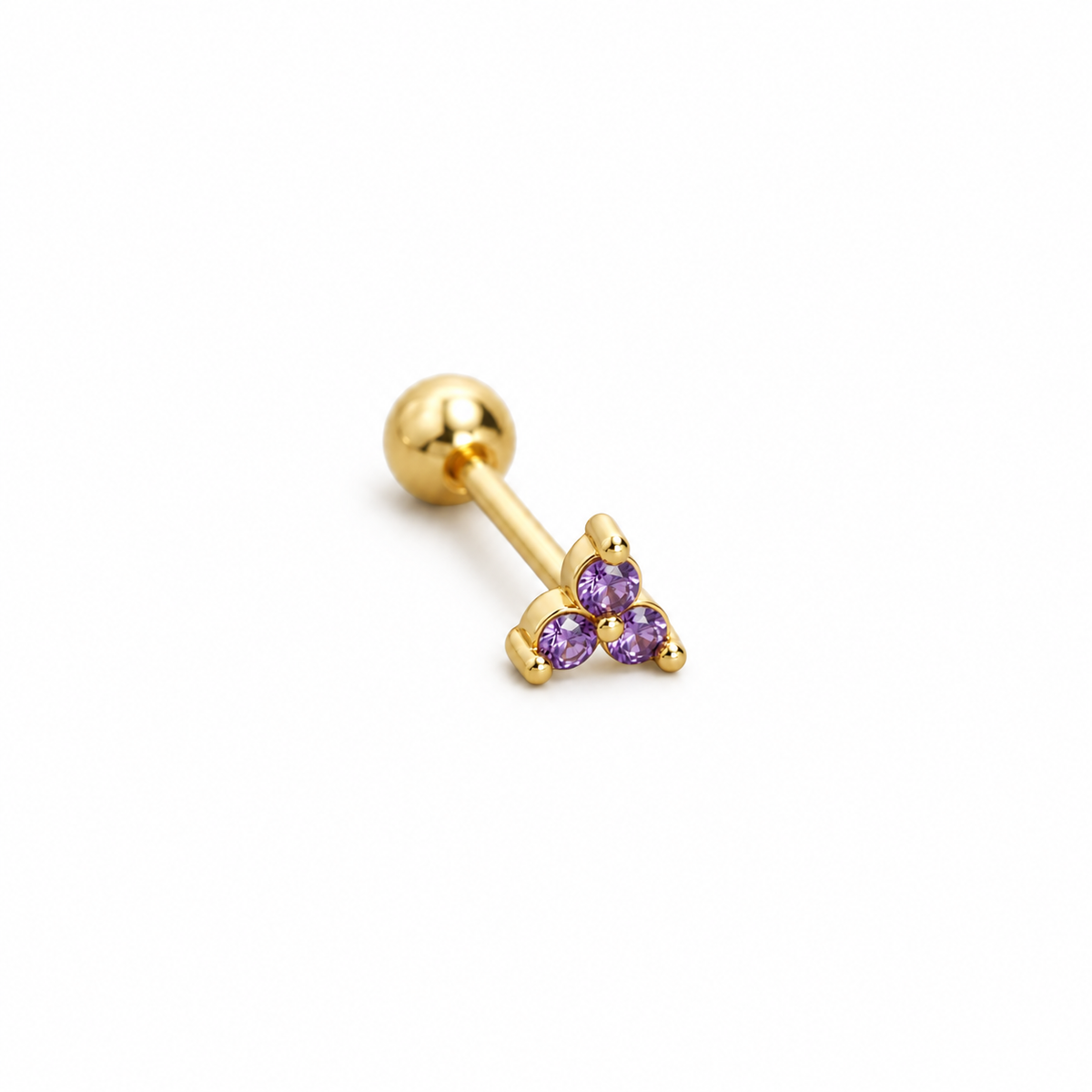 Maya Clover Flat Back Stud featuring three light pink cubic zirconia stones in an 18k gold plated screw back setting.