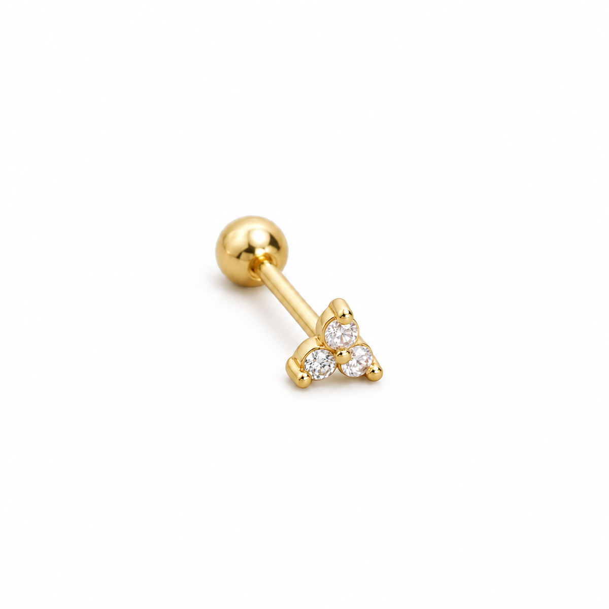 Maya Clover Flat Back Stud featuring three light pink cubic zirconia stones in an 18k gold plated screw back setting.