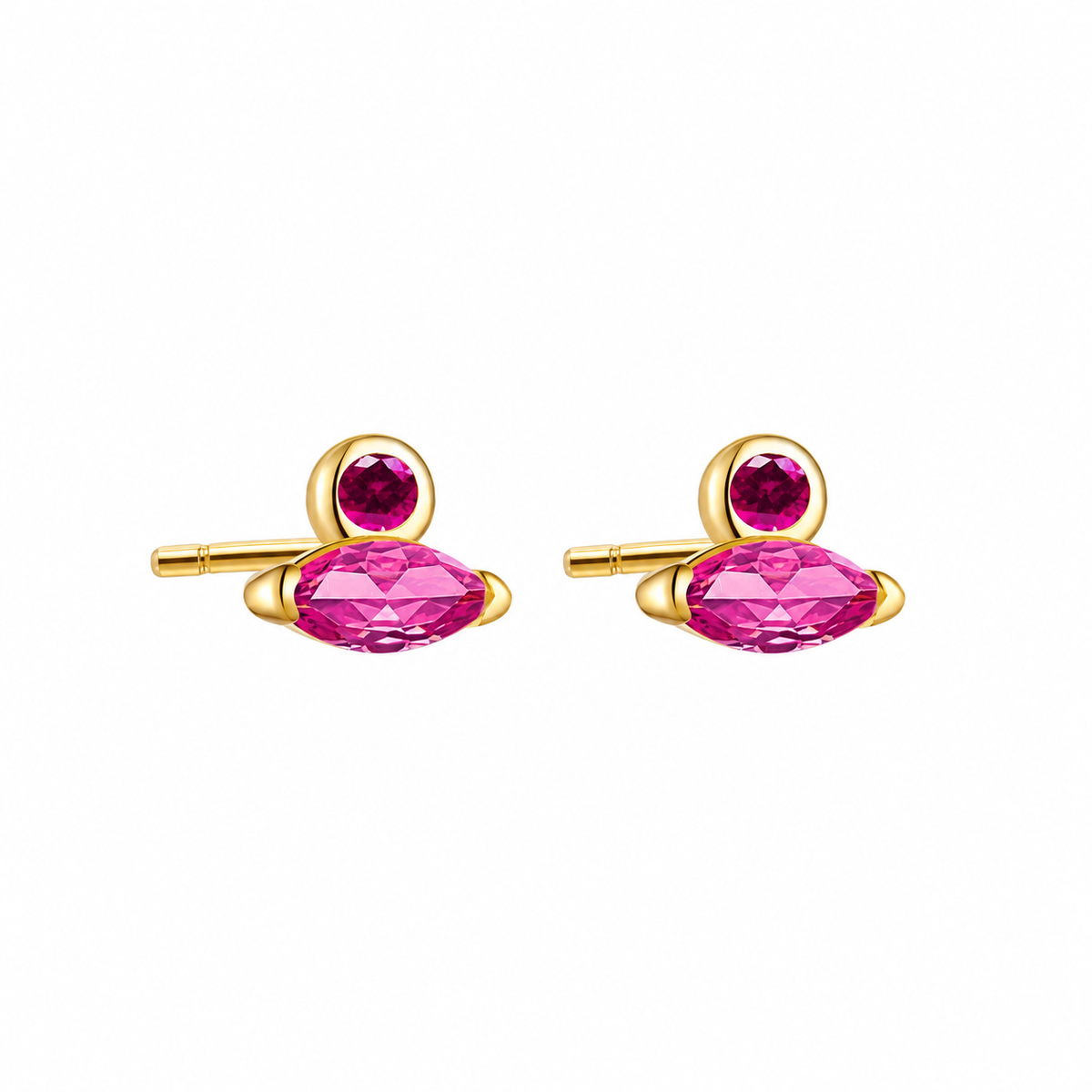 Millie Marquise Studs in gold-plated sterling silver featuring pink marquise and round accent stones.