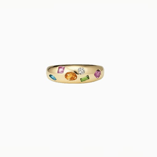 Mosaic gold ring with multicolor cubic zirconia stones