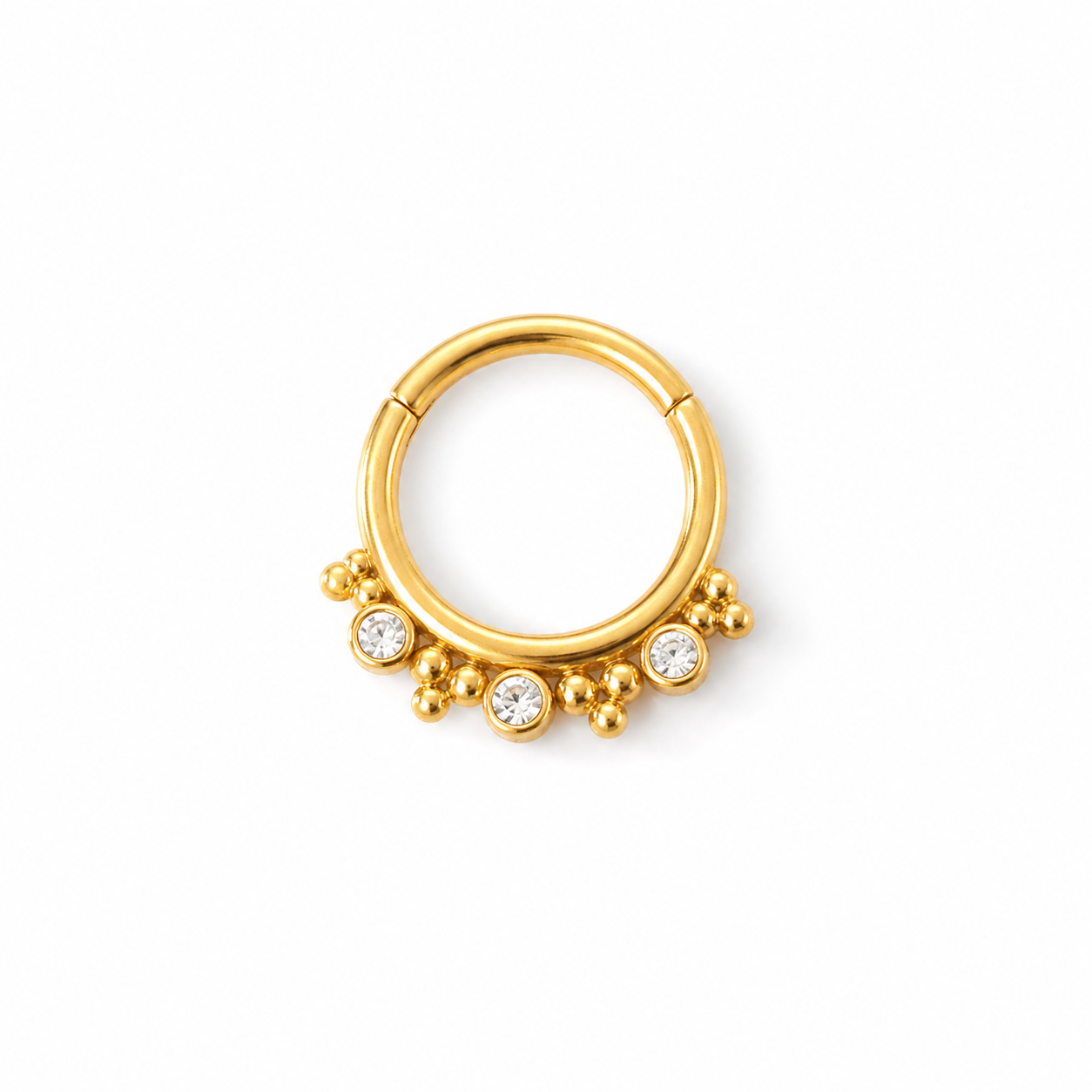 8mm gold Nala clicker hoop with cubic zirconia stones, titanium, minimal seamless 