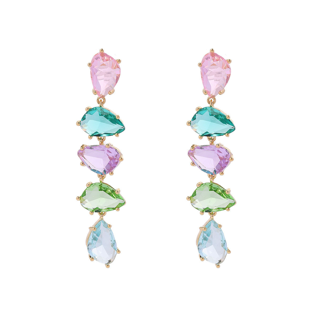 Multicolor linear drop earrings with gemstone details, colorful statement earrings for special occasions