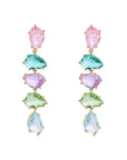Multicolor linear drop earrings with gemstone details, colorful statement earrings for special occasions