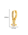 Gold CZ huggie earrings with drop charm detail