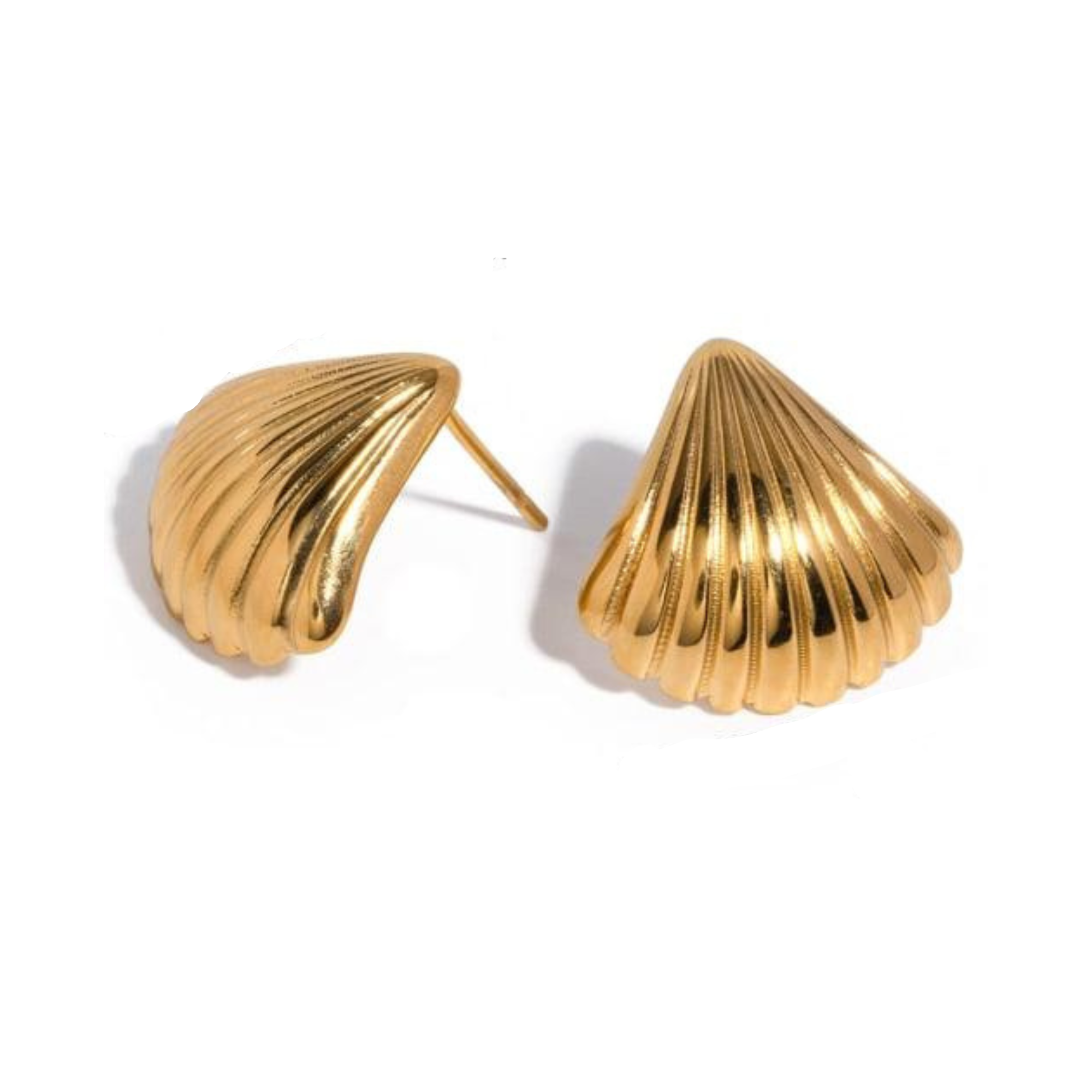 Textured gold shell statement earrings in 18k gold plated stainless steel sculptural design