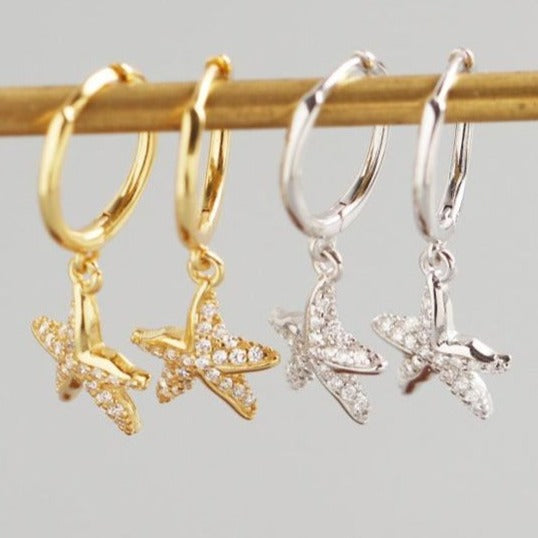 star fish CZ huggie earrings whatnotz.com