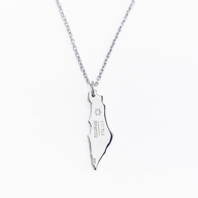 I love TLV sterling silver engraved Israel map necklace - whatnotz.com